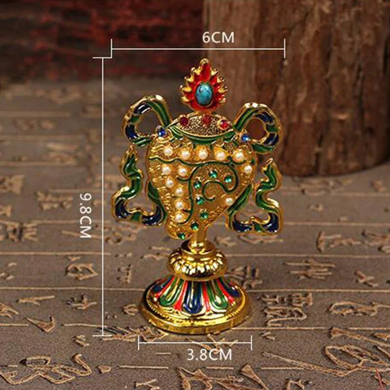 Painted Tibetan 8Pcs Engraved Treasures Auspicious Statue Tantric Alloy Handicraft Buddhism Household Decoration Ritual Tribute