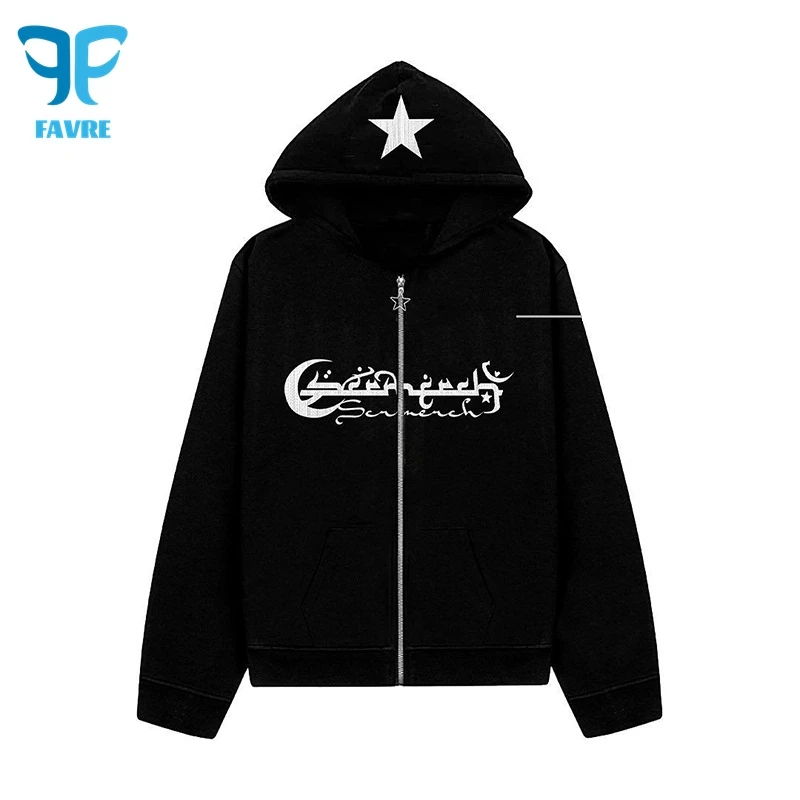 

FAVRE Gothic Star Letter Sweatshirts Men Zipper Vintage Hoodies Loose Autumn Winter Cardigan Women Y2K All-match Couple Outwear