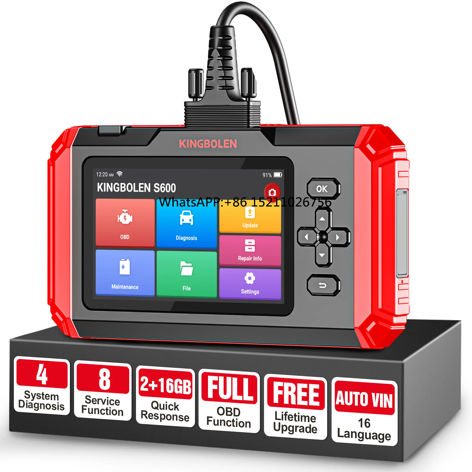 Hot Selling Kingbolen S600 Four System Car OBD2 Scan Tool with 8 Resets Vehicle Diagnostic Tools