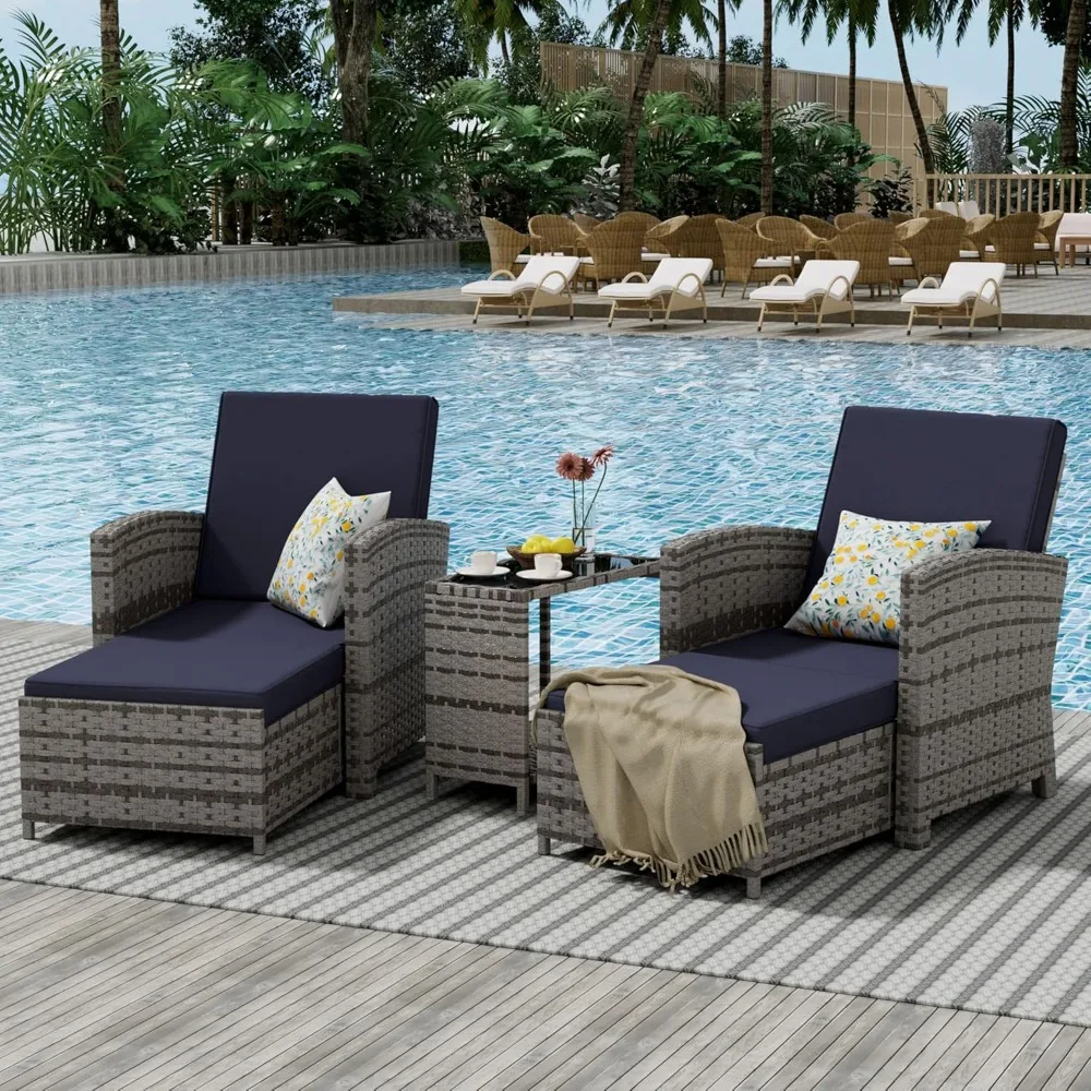 

Outdoor Patio Chairs with Ottomans, 5 Piece Outdoor Patio Furniture Set, Wicker Patio Conversation Set, Outdoor Sofa with Ottoma