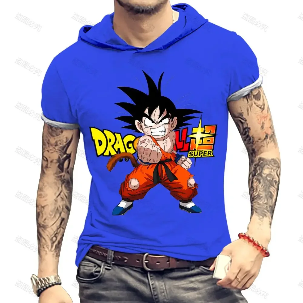 

Новинка 2024, Мужская футболка S-3XL Goku Dragon Ball Z с капюшоном Vegeta Saiyan, крутые топы с короткими рукавами в стиле аниме Majin Buu Harajuku Y2K для спортзала