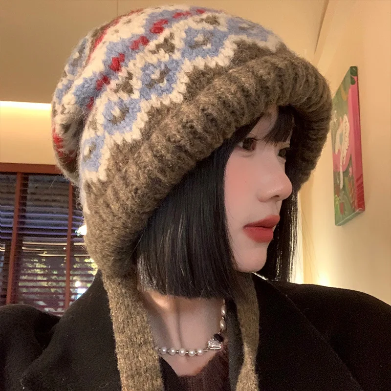 Thick Slouchy Beanie Hat For Female Windproof Winter Warm Cuffed Woolen Caps Women Jacquarc Outdoor Travel Knitted Bonnet Hats