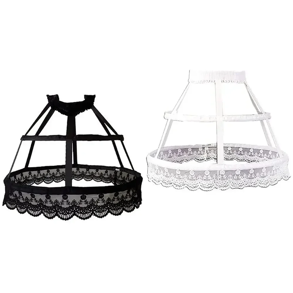 Women Victorian Petticoat 2 Hoops Crinoline Lolita Fishbone Hollow Bird Cage Skirt Embroidery Floral Lace Underskirt 2023 image 2