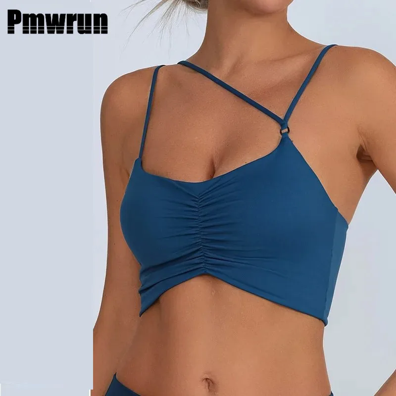 

PMWRUN 2025 Yoga Vest Women's Chest Wrinkle Gym Clothes Woman Sexy Beauty Back Slimming Sports Underwear Running Fitness Clothes