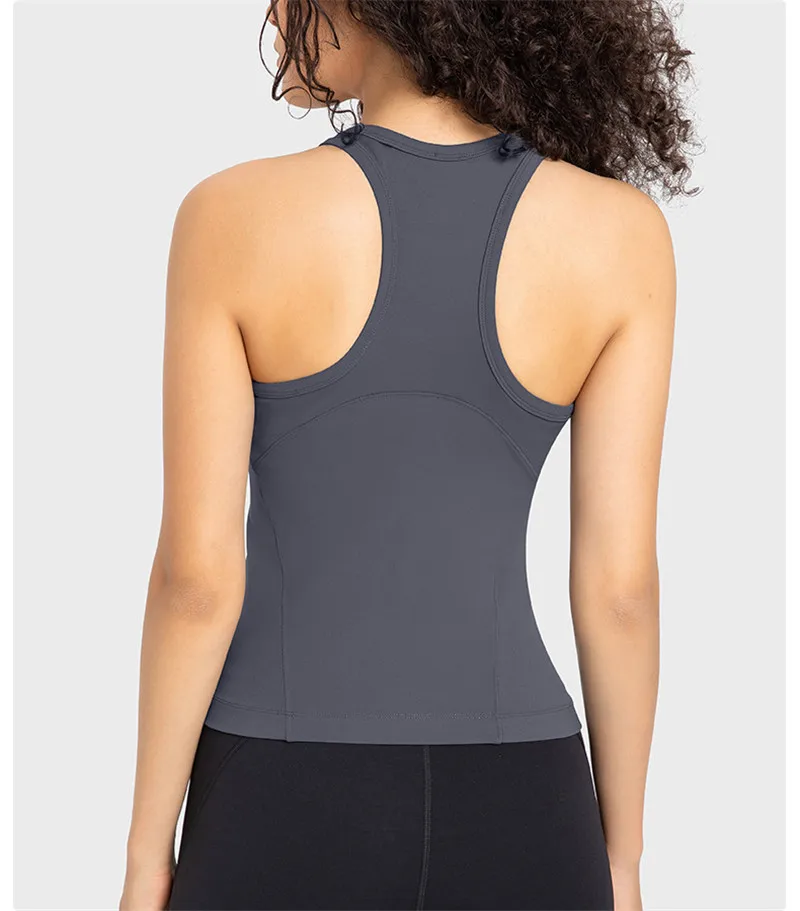 Chaleco de Yoga ajustado para mujer, camiseta sin mangas deportiva de Color sólido, cuello redondo, suave, entrenamiento integral, antibacteriano