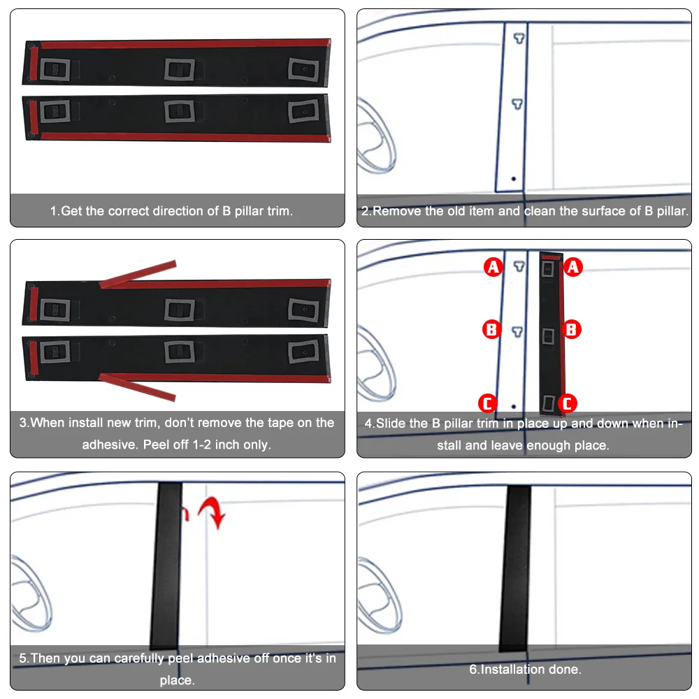 1 Pair B-pillar Cover Sturdy Direct Replacement ABS Front Left Right B Pillar Trim Molding 5020664AA 5020664AB for Grand Caravan