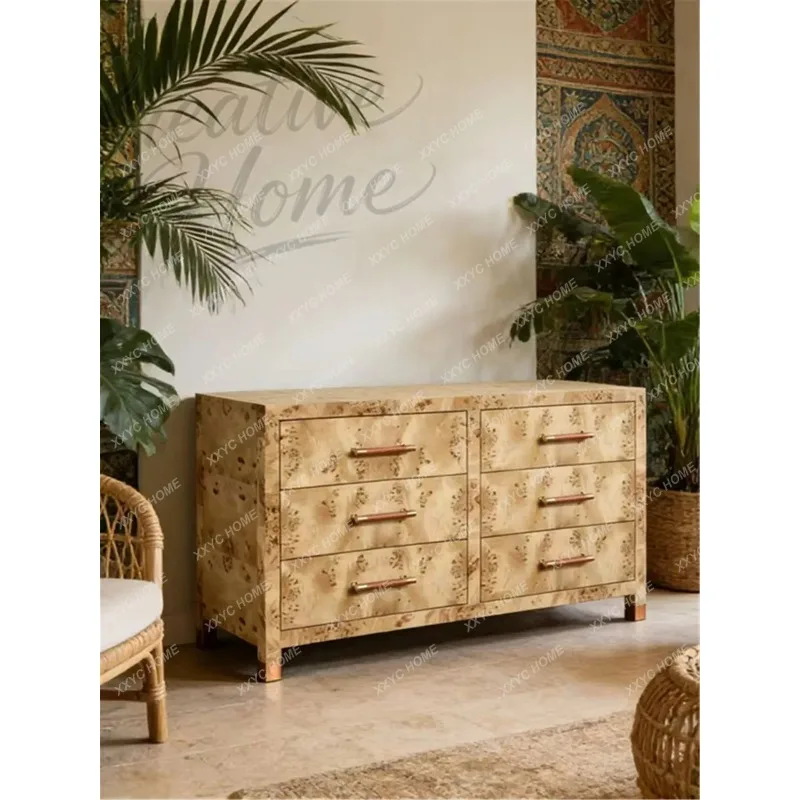 XX style light luxury solid wood bucket side cabinet living room storage locker tree tumor texture advanced sense