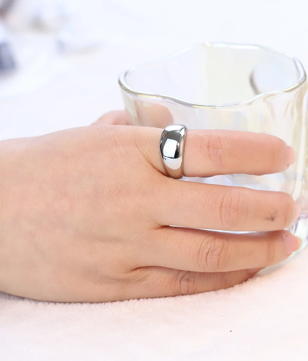 Anillo liso personalizado de acero inoxidable para Mujer, joyería de moda femenina, Color dorado