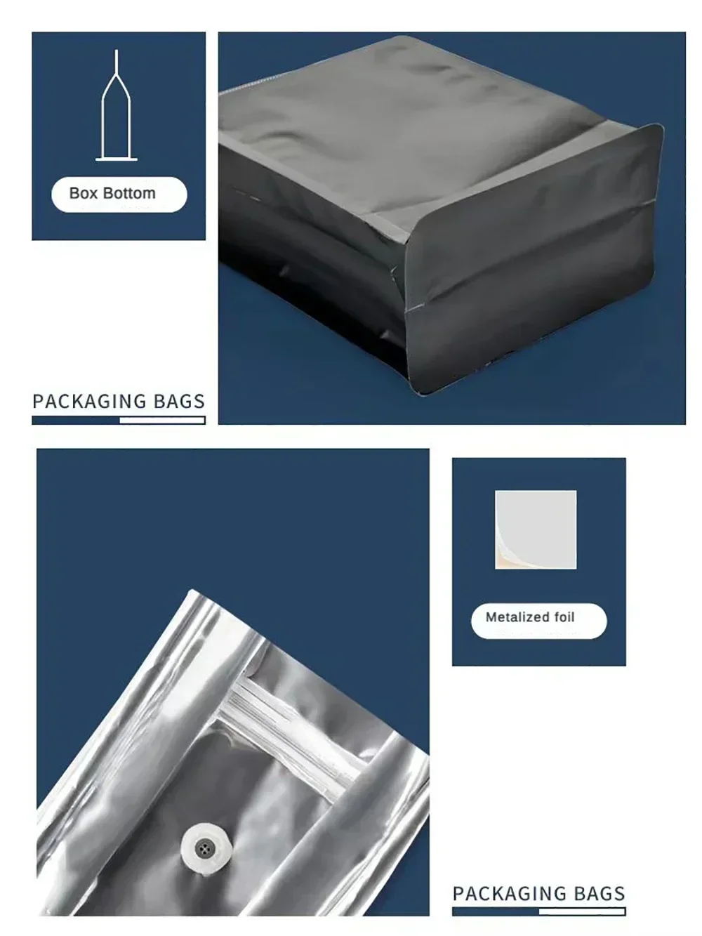 50pcs Matte Black 100g 250g 500g 1kg Roast Coffee Bean Powder Plastic Packaginge Bags with valve and Resealable Zipper