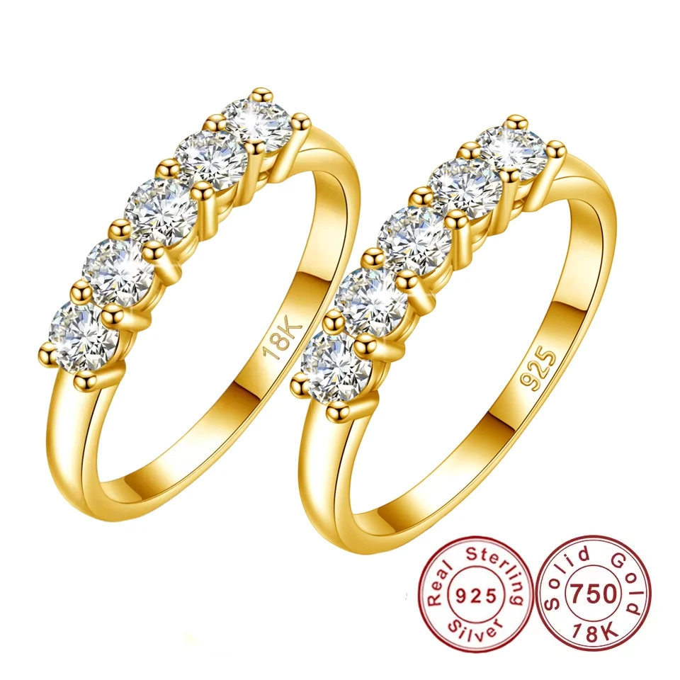 Mit Zertifikat: Massiver 18K Gold Moissanit-Ring für Damen oder 925 Silber 5-Stein-Halb-Eternity-Ring mit Stempel, Verlobungsschmuck