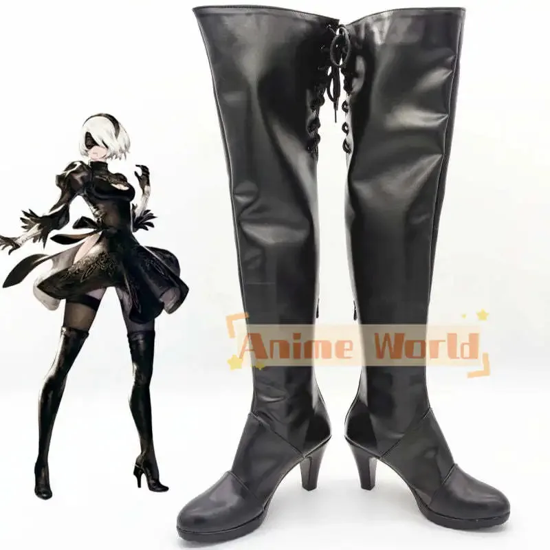 

NieR: Automata 2B YoRHa No.2 Type B Черные туфли Сапоги для косплея на заказ Реквизит для вечеринки в честь Хэллоуина
