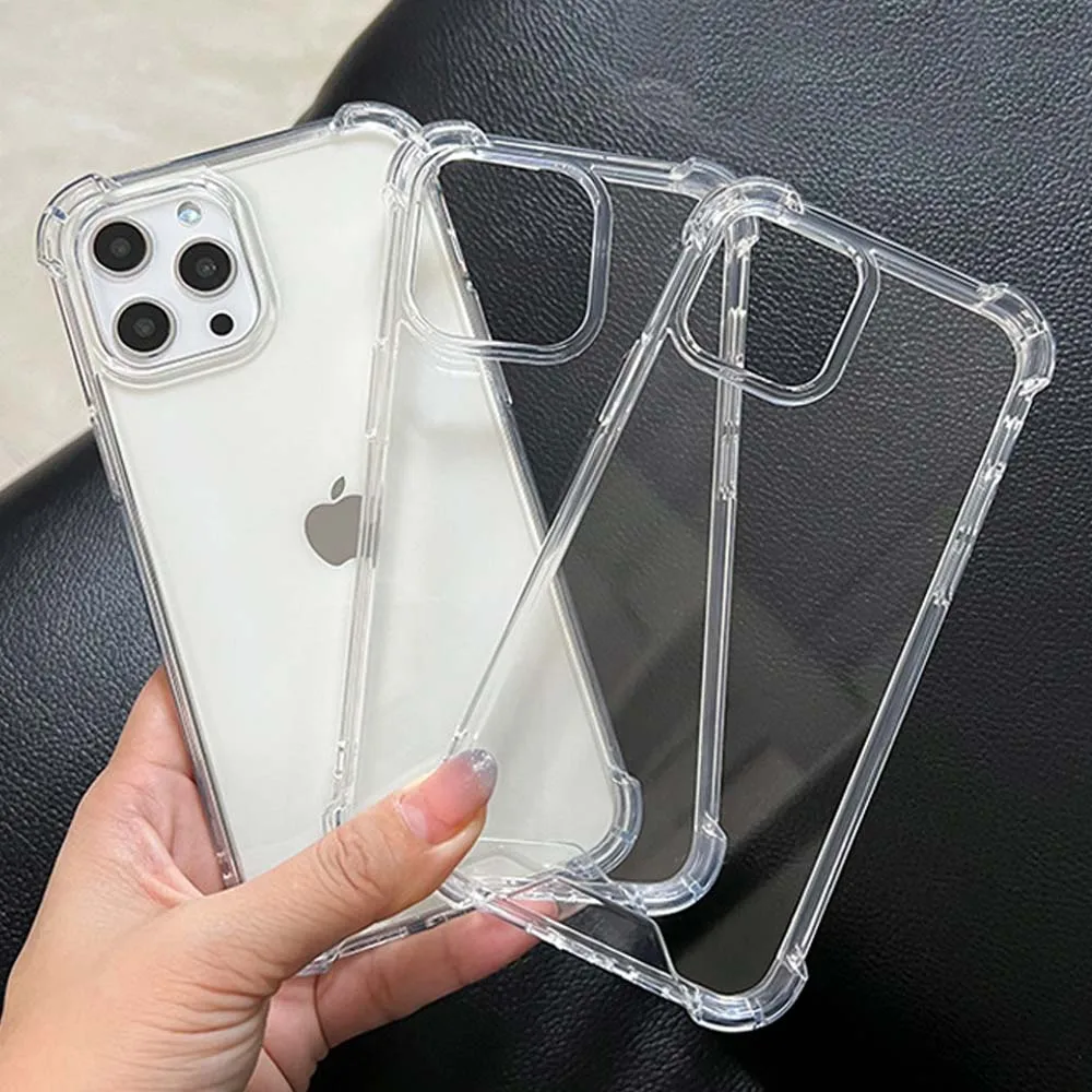 Clear Color 4 Angle Shockproof Case For iPhone 15 14 13 12 11 Pro Max XS XR Plus Soft TPU Hard PC Skin