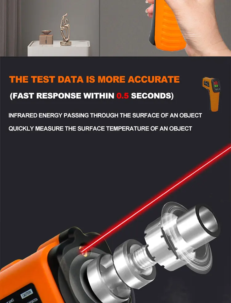 Intelligentes industrielles Infrarot-Thermometer -50~600 ℃ Temperaturpistole VA Reverse Color Screen Tester Meter Pyrometer Tools – Detail 6