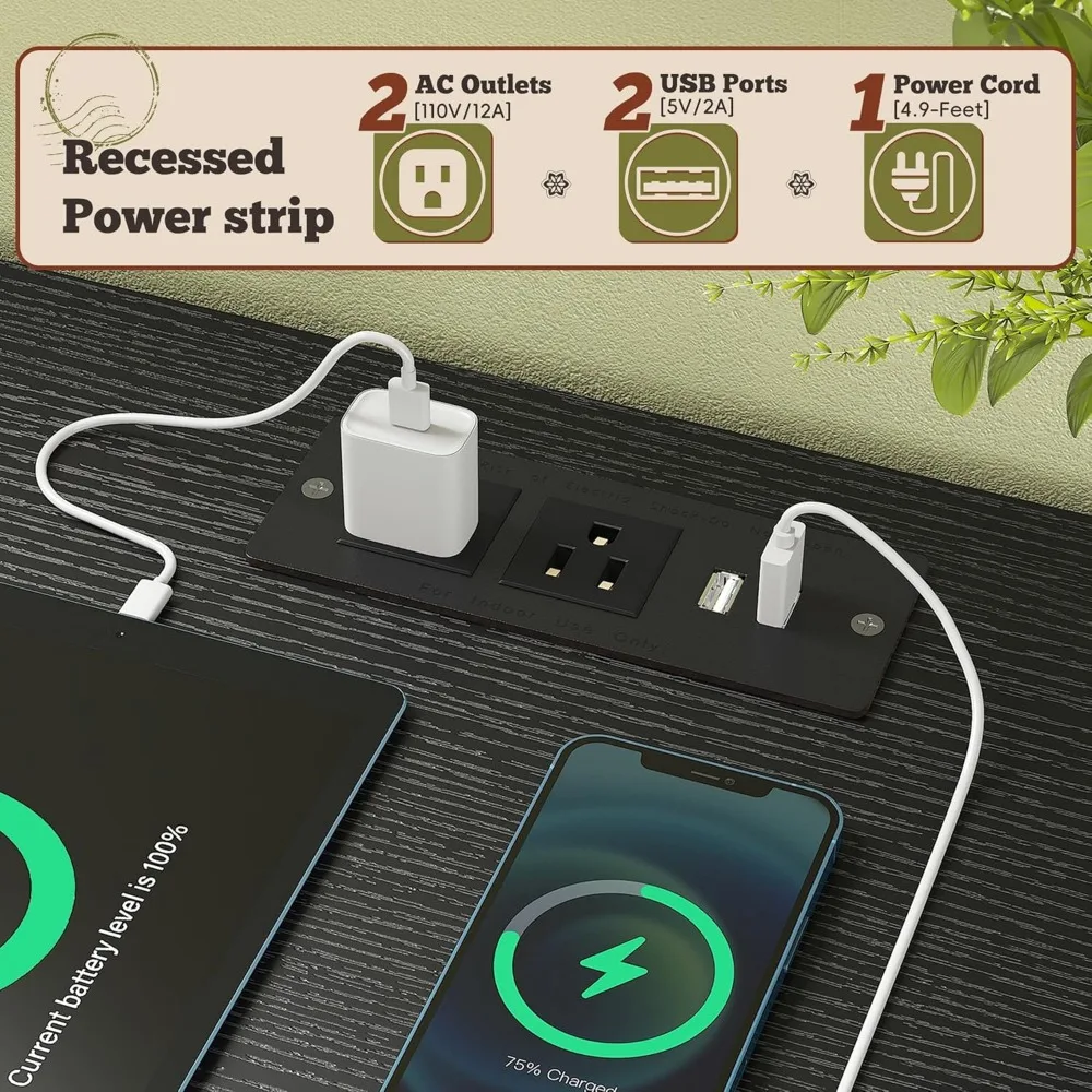 خزانة غرفة نوم 55 وات مع 9 أدراج، حامل تلفزيون LED مع منافذ طاقة لأجهزة التلفاز مقاس 45-65 بوصة، خزانة ذات أدراج طويلة متينة