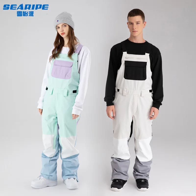 

SEARIPE 2025 Snowboard Bib Pants - Waterproof & Abrasion-Resistant Colorblock Design for Men & Women - Outdoor Sports
