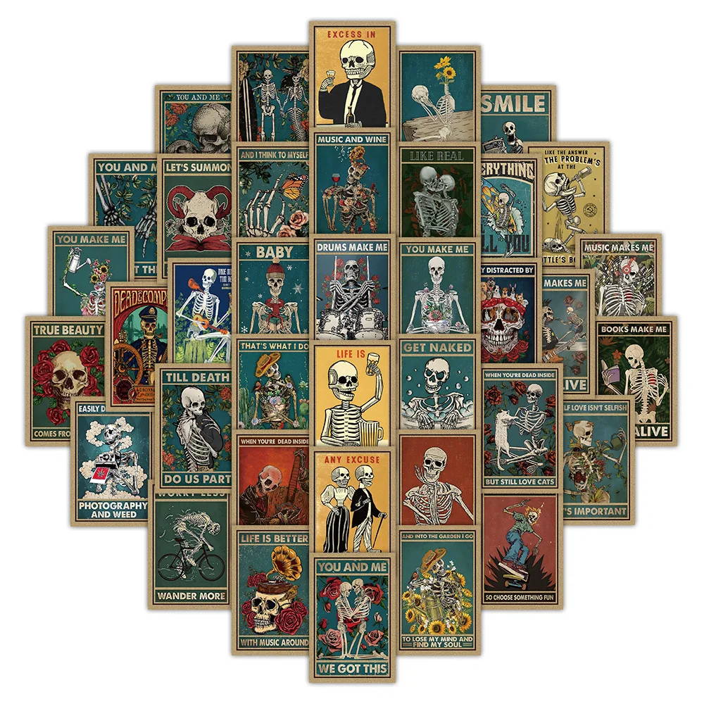 Autocollant de carte crâne d'horreur gothique, 50 pièces, Graffiti Cool personnalisé, autocollant étanche, tasse d'eau, coque de téléphone, bureau d'ordinateur portable, DIY bricolage