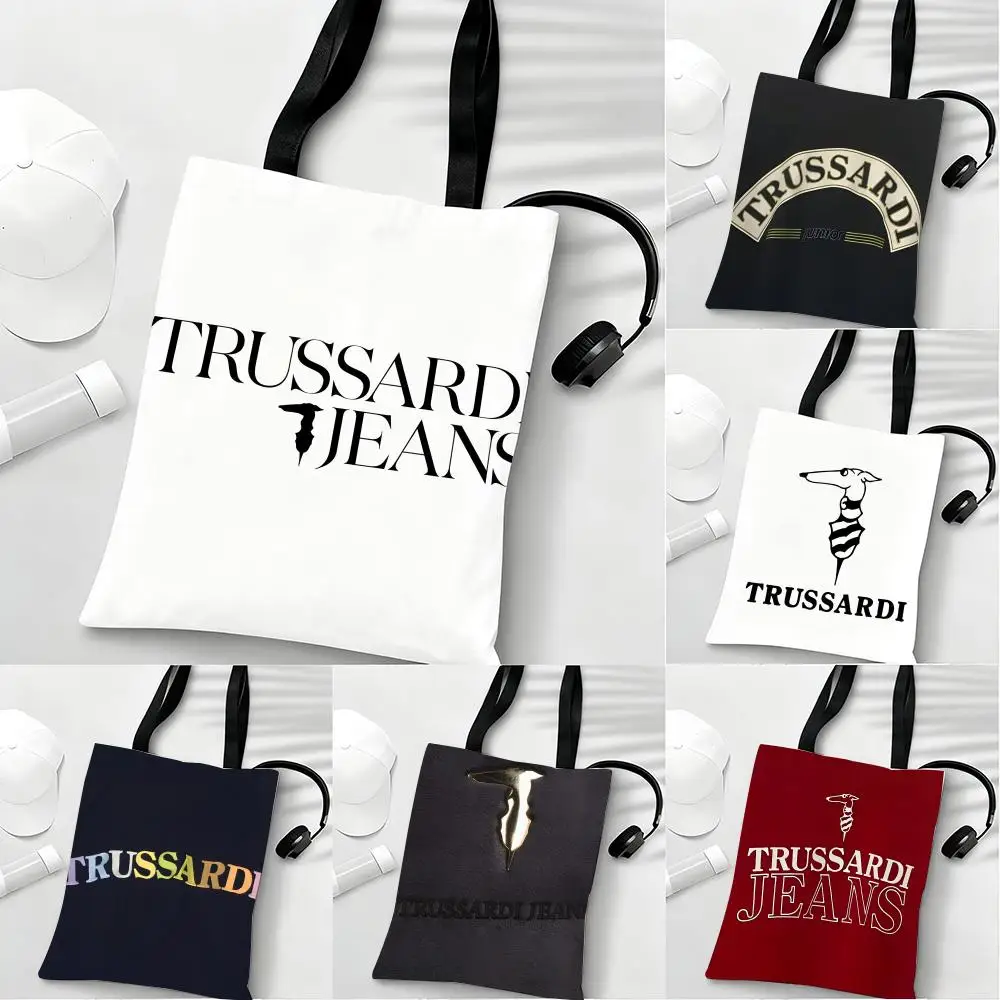 Bolsas de Armazenamento T-T-Trussardi Jeans Leves, Ecológicas, Modernas, Multiuso, Grande Capacidade, Sacola de Ombro em Lona