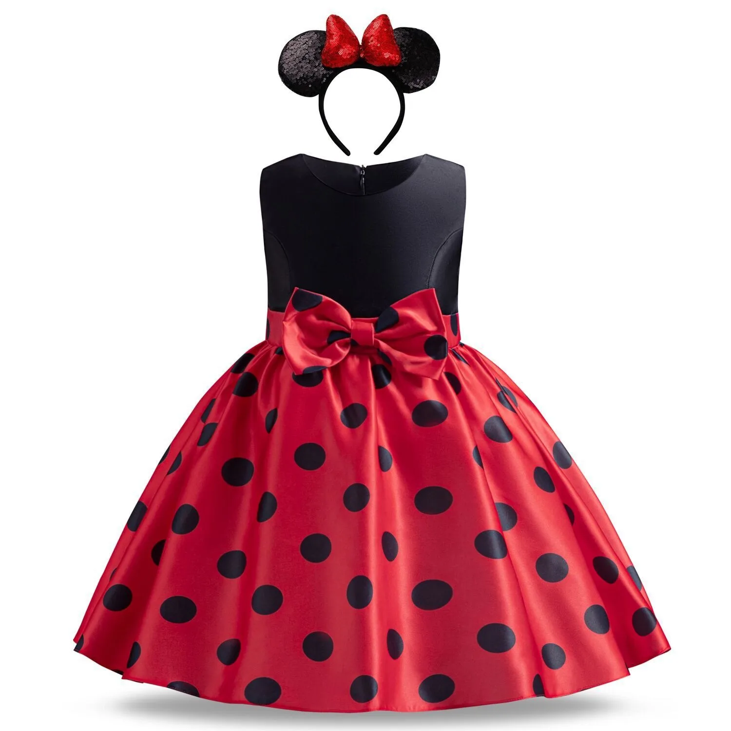 Princess Girls Elegant Dress Polka Dot Clothes Princess Tulle Dress Birthday Party with Headband Halloween Costume for girls