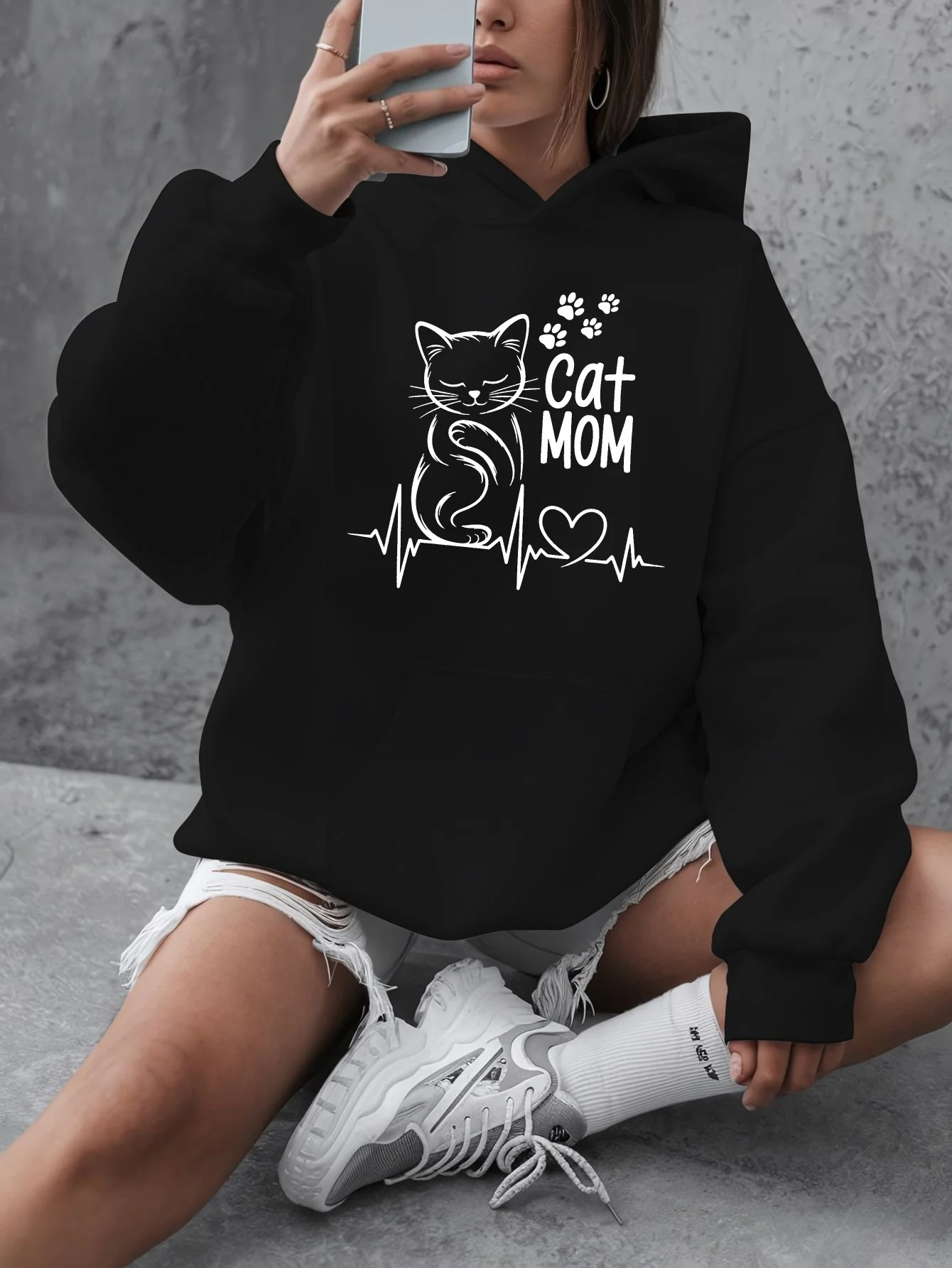 

Толстовка с капюшоном — милый кот-мама с рисунком лапы в форме сердца — удобная рубашка с капюшоном, для владельцев домашних животных