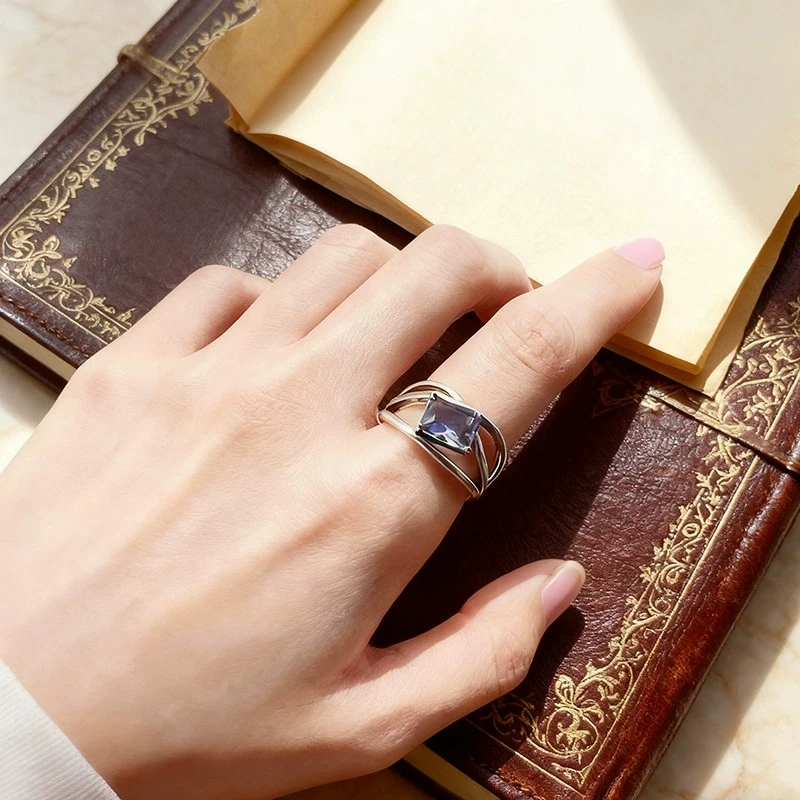 

Vintage Square Blue Zircon Adjustable Finger Rings For Women Fashion New Handmade Jewelry Gift Party Holiday кольца
