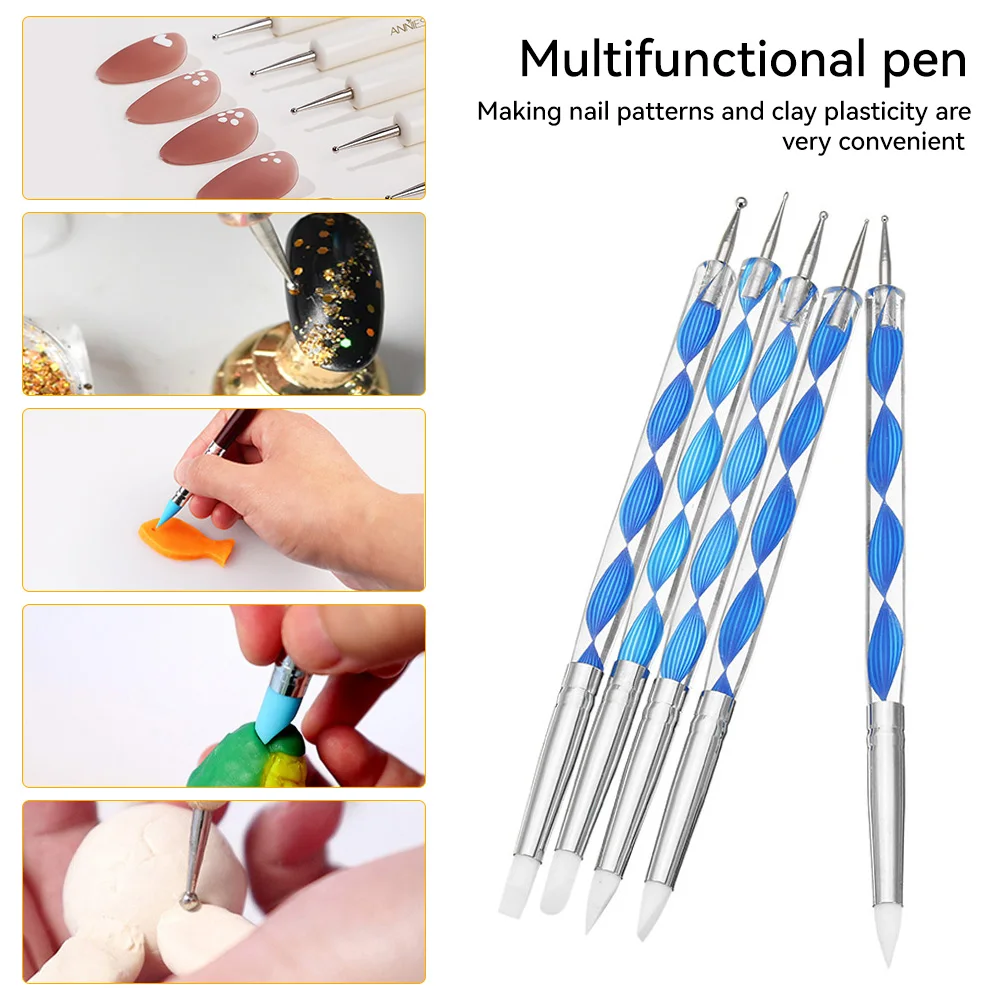 5pcs 15cm Double-ended Silicone Head Carving Dotting Pen Brush Modeling Dotting Nail Art Pottery Clay Tool DIY Sculpting Tools