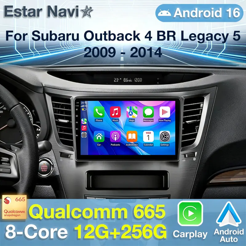 Radio para Auto Android 16 para Subaru Outback 4 BR Legacy 5 2009-2014 (Volante a la Derecha) con Navegación GPS, Reproductor Multimedia, Unidad Principal, Carplay Inalámbrico y Pantalla QLED