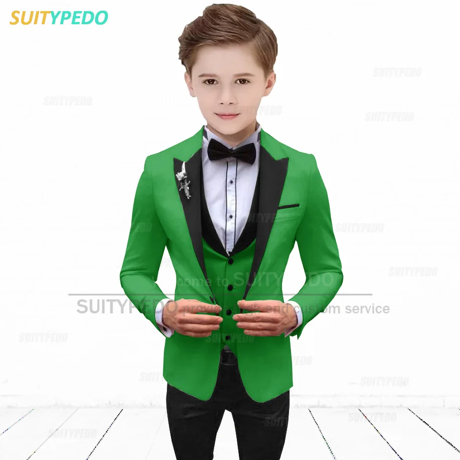 Fashion Boy Suits 3 Piece Tailor-made Kids Blazer Vest Pants Set Elegnat Children Tuxedos for Wedding Party Homecoming Birthday