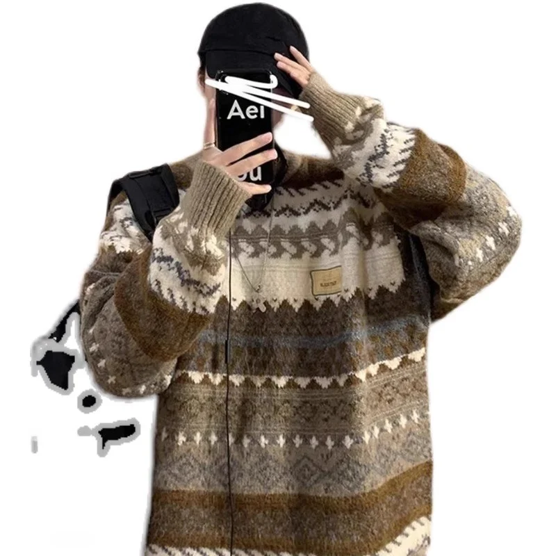 

Мужской свитер Thiened в американском стиле ретро, универсальный вязаный свитер irt для пар, ленивый Sle, корейский, японский, модный бренд, осень-зима