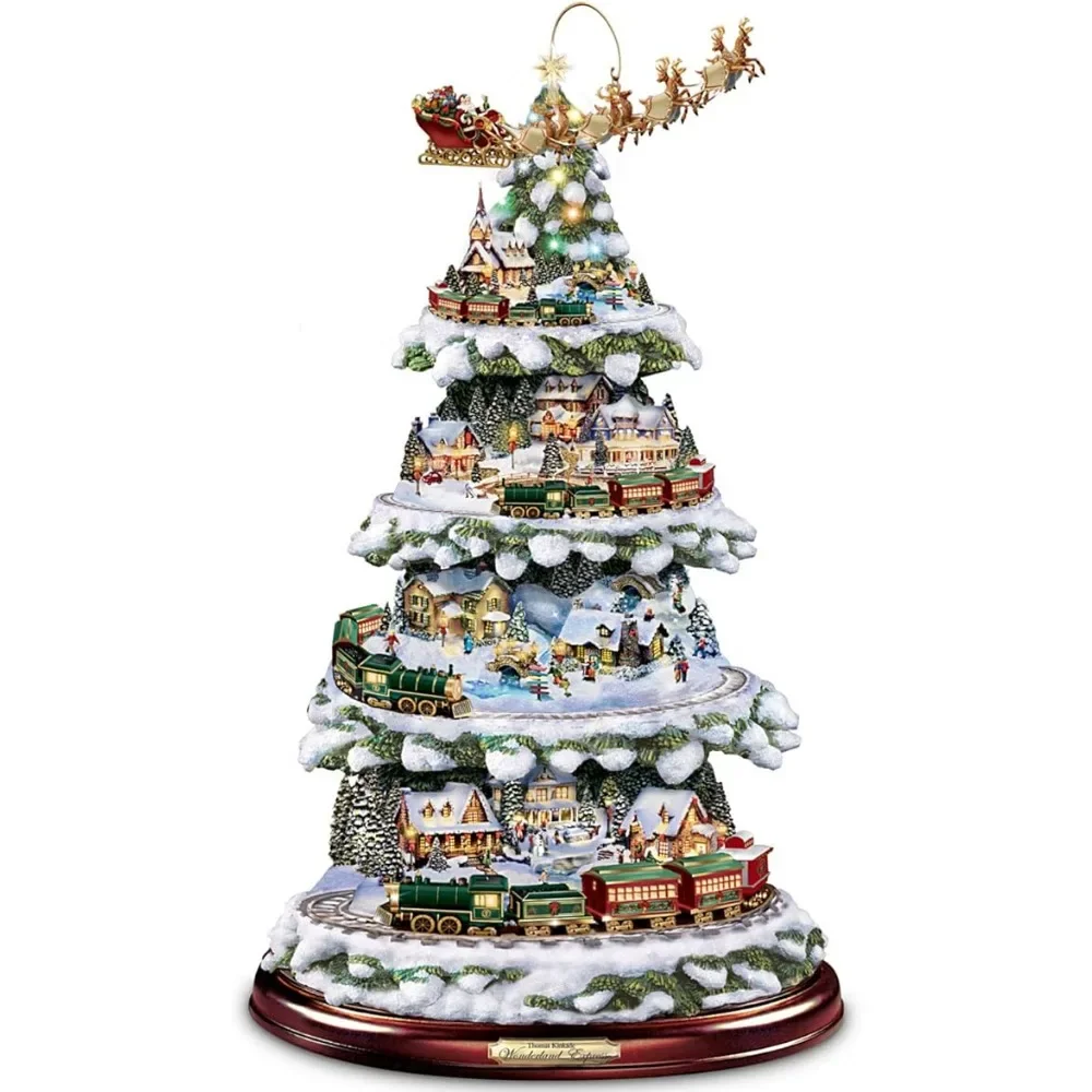 Thomas Kinkade Animated Tabletop Christmas Tree with Train: Wonderland Express