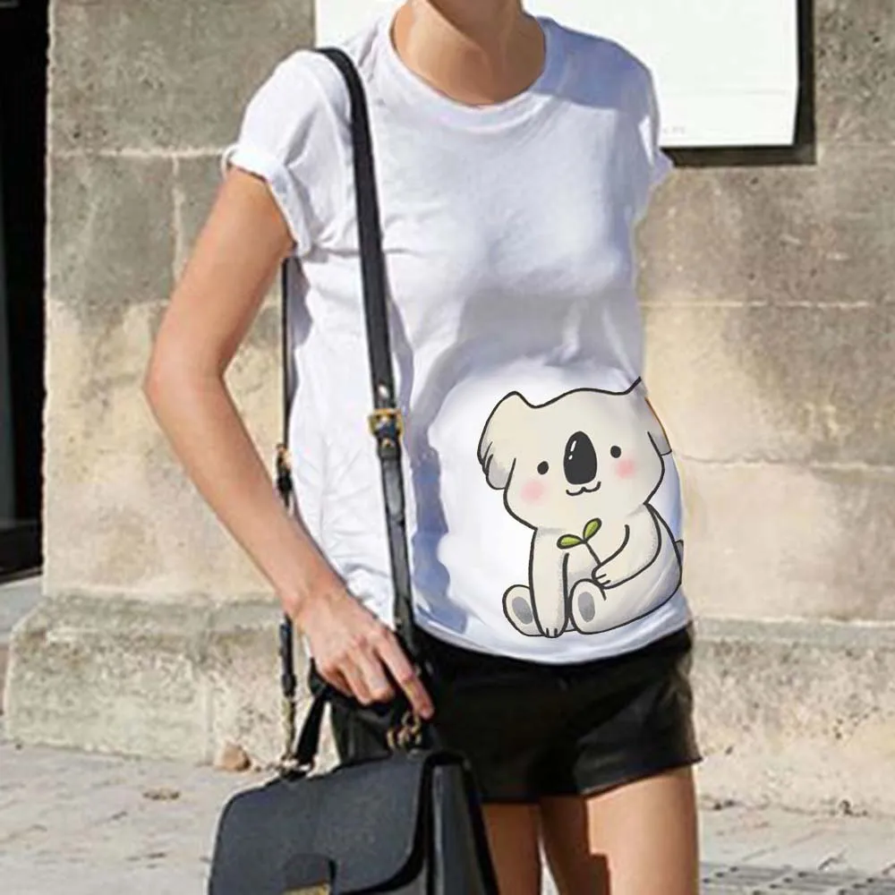 Wild Animals Cute Pregnancy Clothes White Printed T-Shirt Maternity Clothing Women Pregnant Short Sleeve Tees Summer