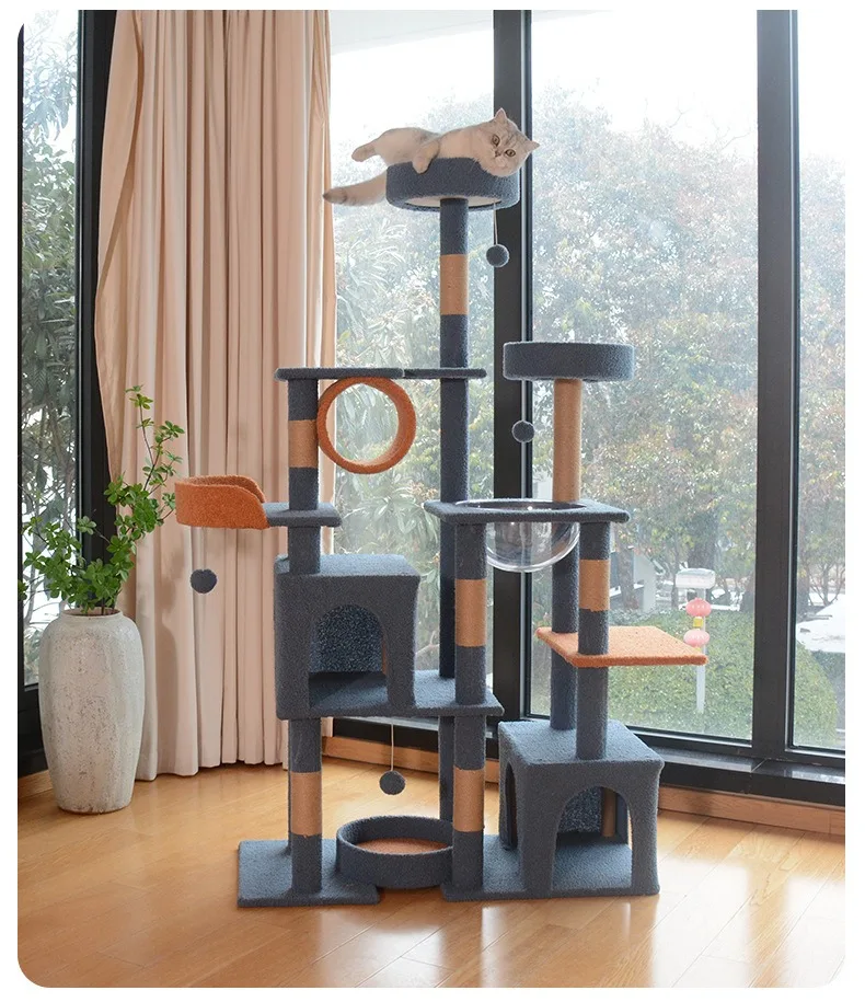 Multi-Layer Jute Cat Castle Luxury Cat Tower With Large Space For Cat Family Easy To Assemble