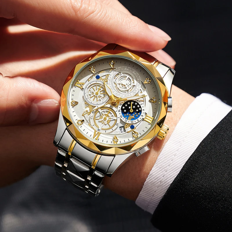 PENGAGAR Роскошные мужские часы высокого качества, водостойкие светящиеся хронографы с датой, мужские часы из нержавеющей стали, кварцевые мужские часы Reloj