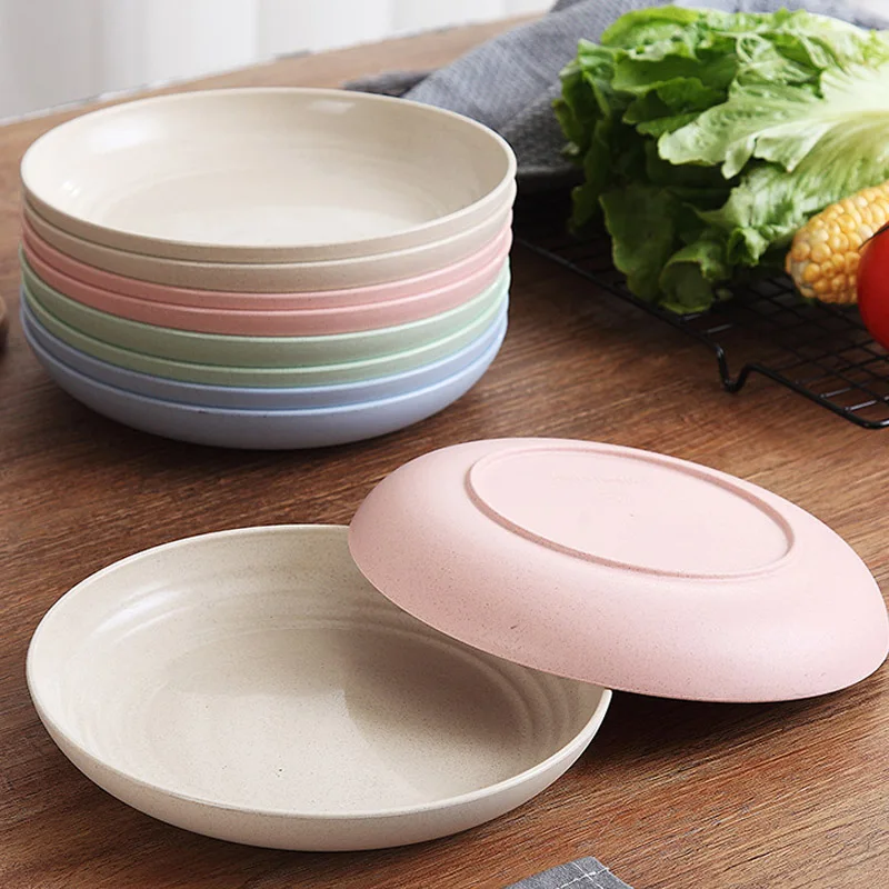 Weizenstroh, einfarbig, runde Teller, Salat, Dessert, Abendessen, wiederverwendbar, mikrowellengeeignet, Anti-Fall- und Bruchplatten, Obstteller