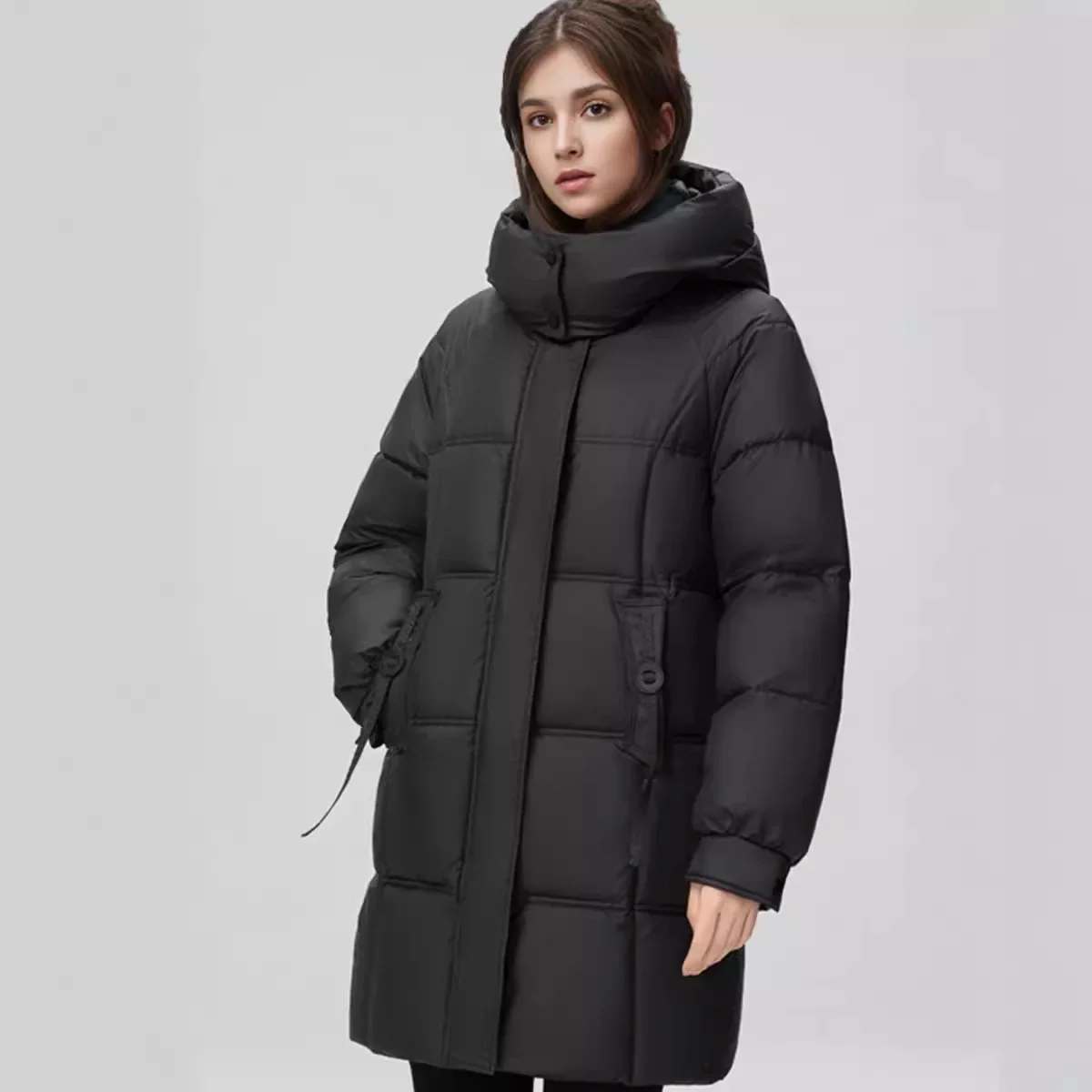 2025年デミシーズンジャケット レディース 冬用 ロングコットンジャケット カジュアル フード付き 厚手 暖かいパーカーコート レディース冬用ジャケット