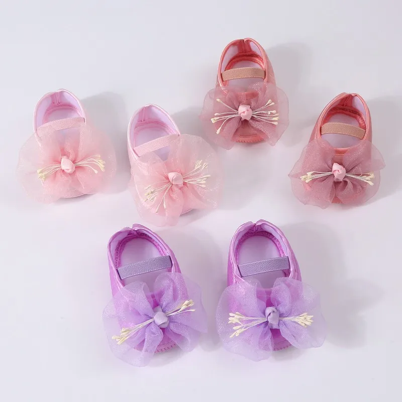 Princess Party Bow-Tie Lace Soft Sole Crib Shoes Newborn Baby Girls Shoe Anti-Slip Sneaker Prewalker Toddler Kids Shoes 0-12M