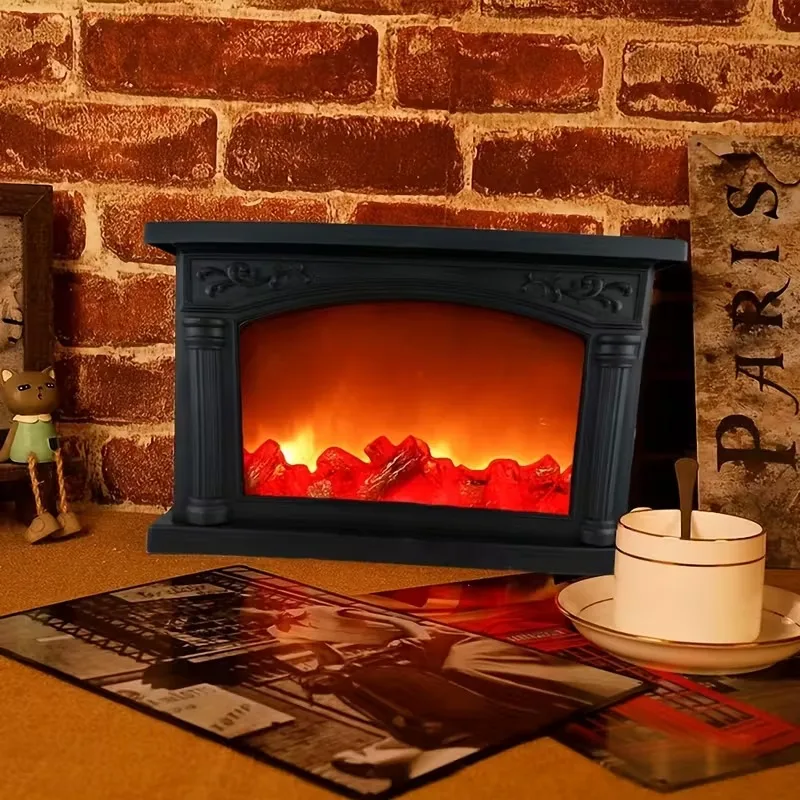 

Vintage Style LED Fireplace Lamp USB Battery Powered Realistic Flame Effect Indoor Room Light for Christmas Halloween Decor