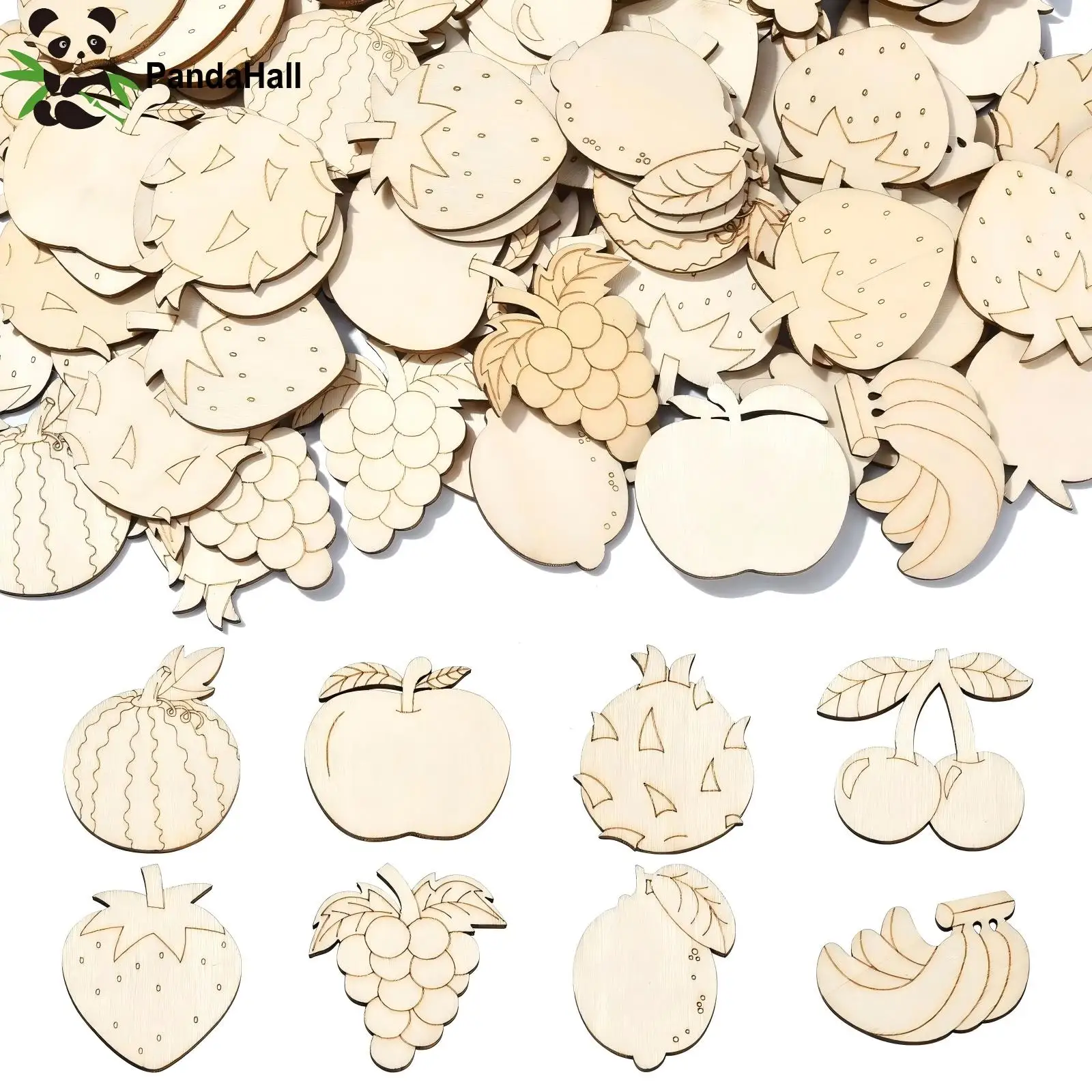 

Pandahall 100Pcs Random Unfinished Wood Fruit Cutouts Strawberry Lemon Apple Shaped Hanging Ornaments for DIY Party Home Decor