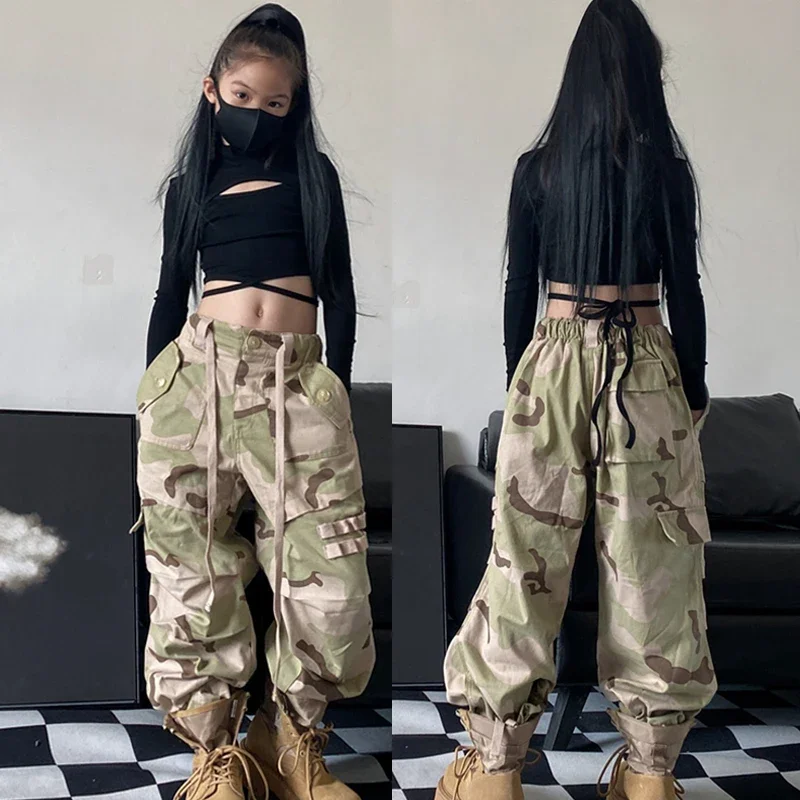 

New Kids Clothing Black Crop Tops Camouflage Pants Streetwear Girls Group Jazz Modern Dance Costumes Hip Hop Clothes