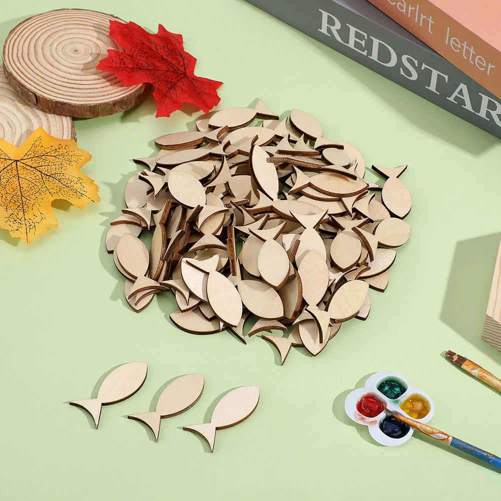 50 Pcs Solid Fish on Wooden Board Scene Layout Decorations Animal Slices Chips Adorn Cutout