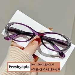 Women's Luxury Diamond Reading Glasses Trendy New Far Sight Eyeglasses for Men Ladies Blue Light Blocking Eyewear 0+1.0+4.0