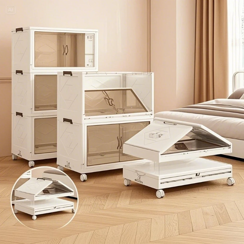 

Складной ящик для хранения, многослойный органайзер большой емкости с колесиком, складной шкаф, полка для хранения игрушек, закусок, дома