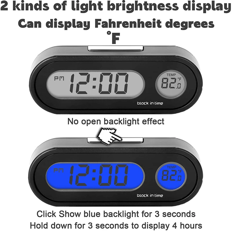 Car Digital Clock Mini Electronic Watch Automotive Dashboard Time Thermometer Automobile Luminous Clock Vehicles Accessories