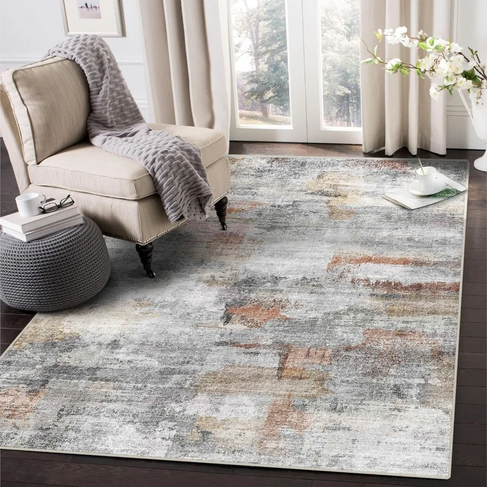 Washable Rug, Ultra Soft Area Rug 8x10, Non Slip Abstract Rug Foldable, Stain Resistant Rugs for Living Room Bedroom