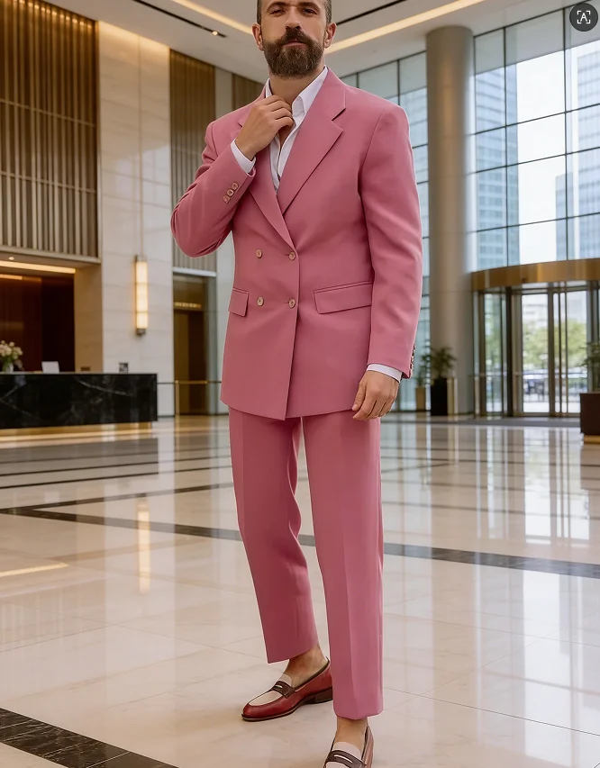 

2025 New Designed Pink Blazer Pant Set Fashion Men Suits Double Breasted Formal Costume Homme Italy Style Groom Wedding Tuxedos