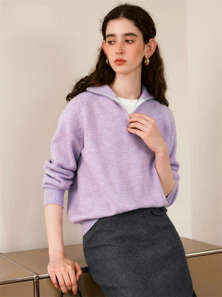 

OLrain Women's Pullover Sweaters 2025 Autumn Turn-down Collar Jumpers Solid Loose Fit Elegant Commute Female Clothing O56DM86553