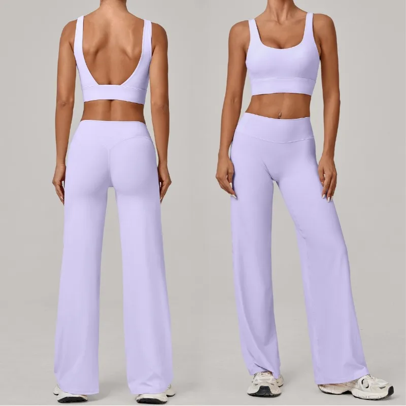 

Женские комплекты для йоги, бюстгальтер с двойными бретелями, прямые брюки, костюмы, быстросохнущие костюмы для тренажерного зала, фитнеса, тренировок, спортивная одежда для бега на открытом воздухе
