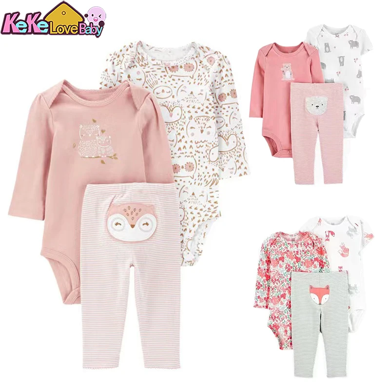 2024 Baby Clothes Autumn Spring Newborn Girl Boys Outfit Cotton Bodysuit Top And Bottom Pants 3pcs Toddler Infant Clothing Suit