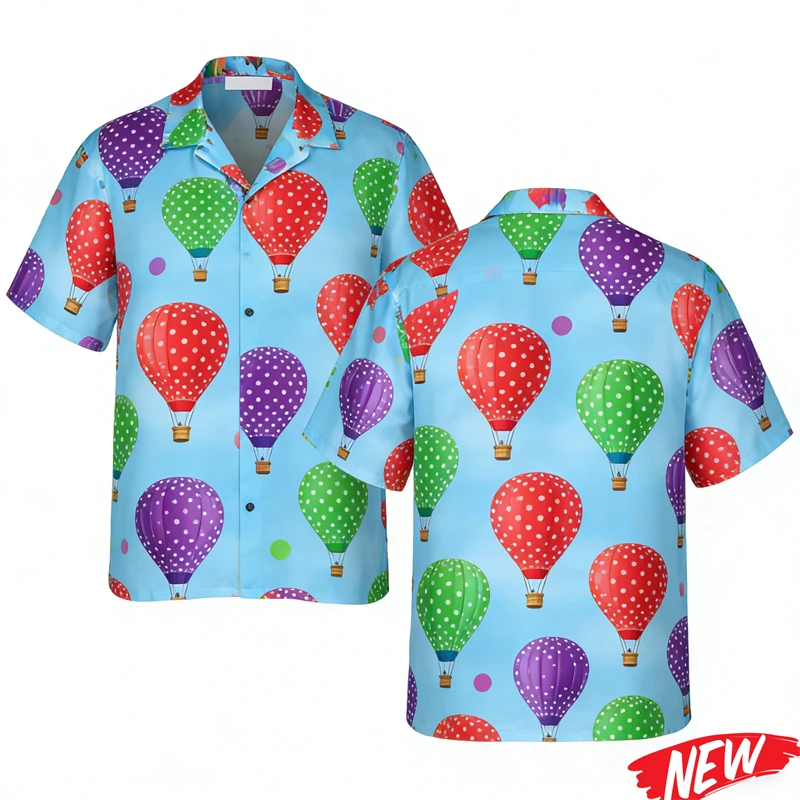 

Hot Air Balloon Graphic Hawaiian Shirt For Men Women Summer Beach Holiday Shirts Fashion Street Lapel Short Sleeve Shirt Tops