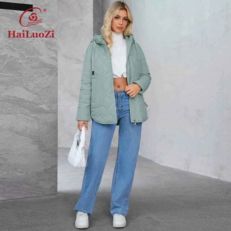 HaiLuoZi 2024 new Plus Size women's jacket Hooded side pockets winter thin classic high quality women's casual jacket 3351