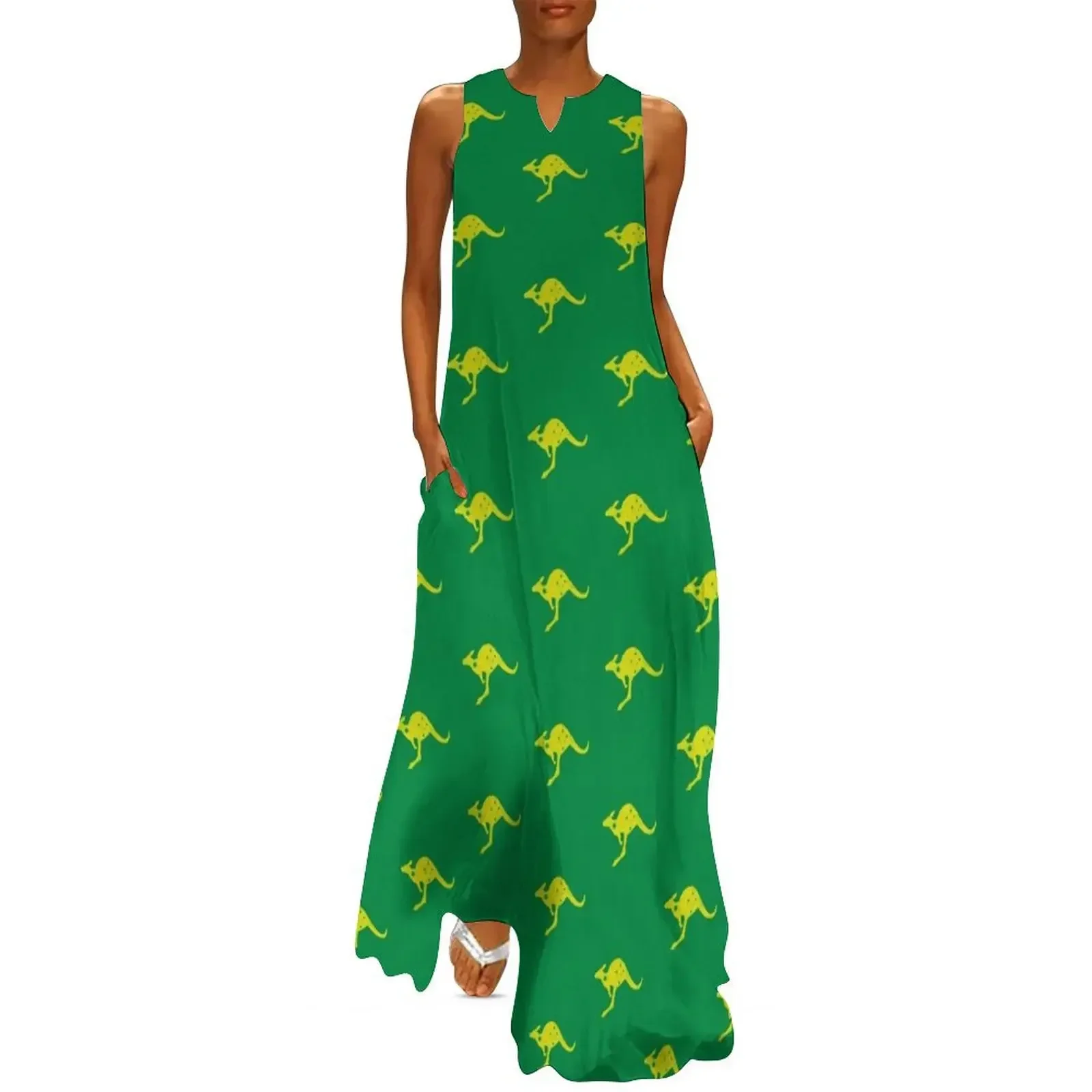 

AUSTRALIA KANGAROO AUSSIE ROO FLAG ROUNDEL (DISTRESSED YELLOW) Long Dress summer outfits for women 2025 Dress